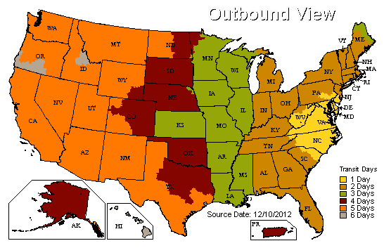 Shipping times map